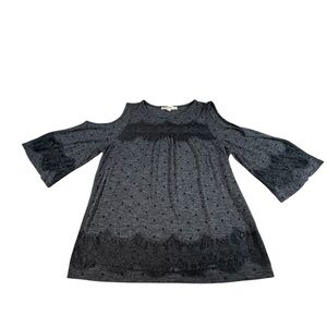 Ann Taylor LOFT  Top Ladies M Gray Cold Shoulder Bell 3/4 Sleeve Shirt Womens